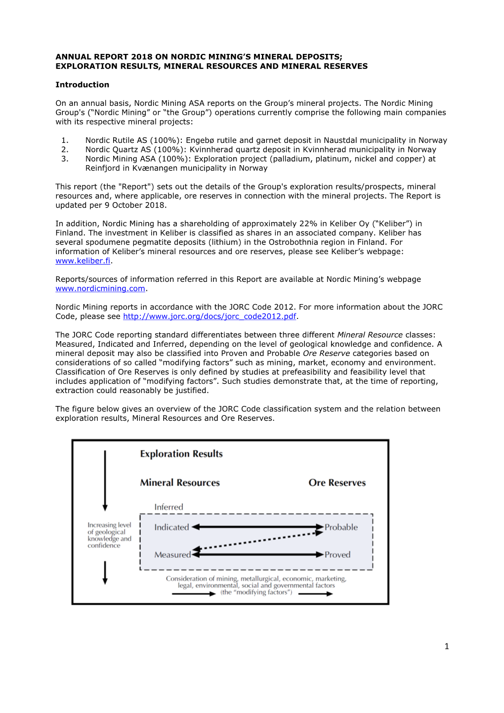 Annual Report 2018 on Nordic Mining's Mineral