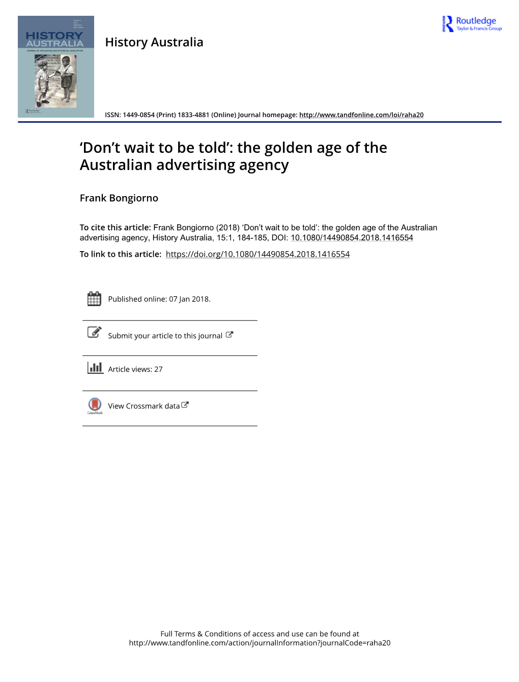 The Golden Age of the Australian Advertising Agency