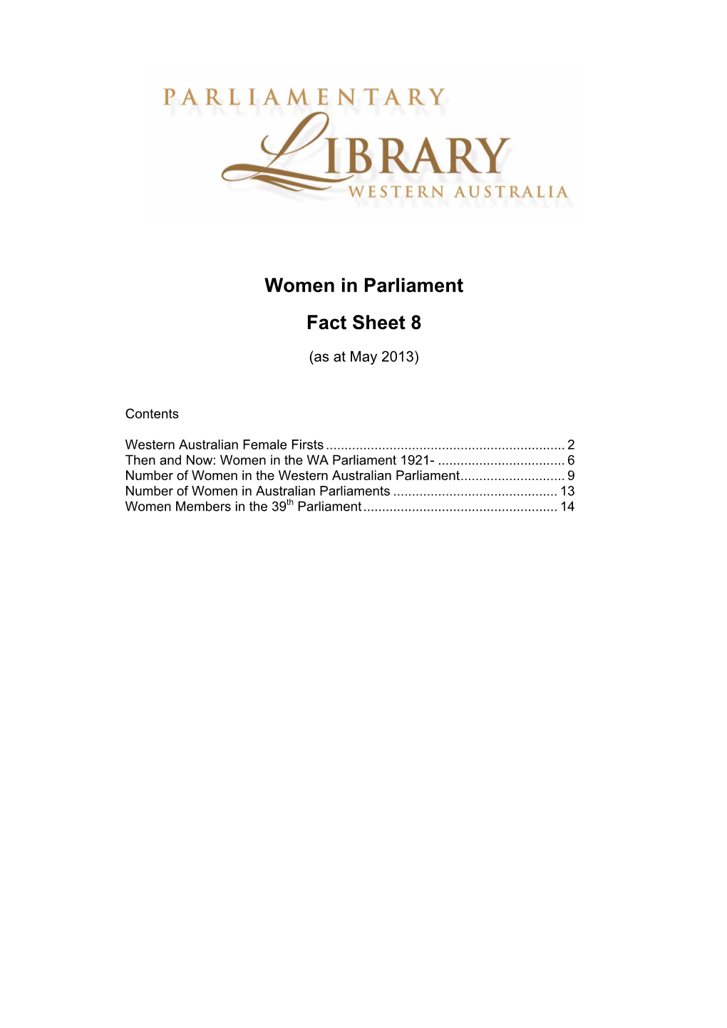 Women in Parliament Fact Sheet 8