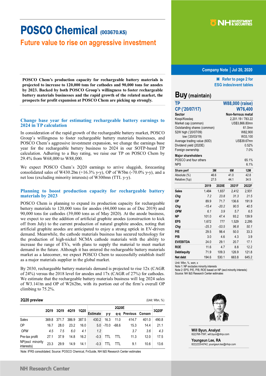 POSCO Chemical (003670.KS) Future Value to Rise on Aggressive Investment