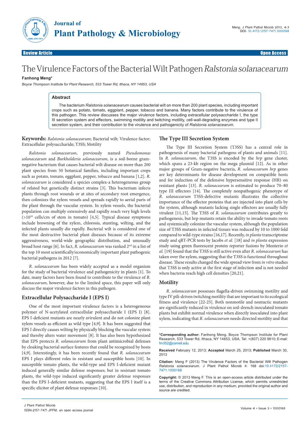 The Virulence Factors of the Bacterial Wilt Pathogen Ralstonia