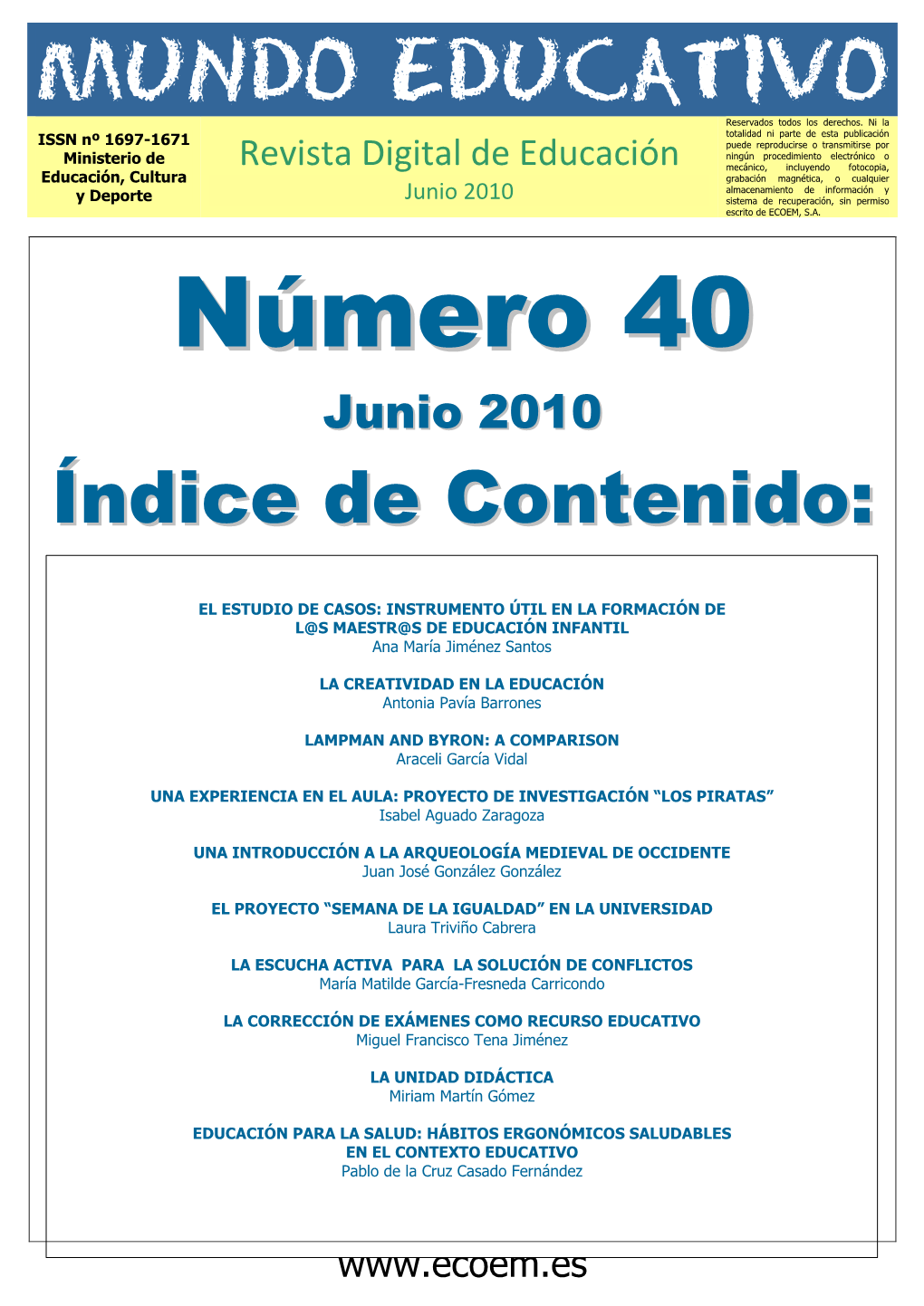 Mundo Educativo, Nº 40