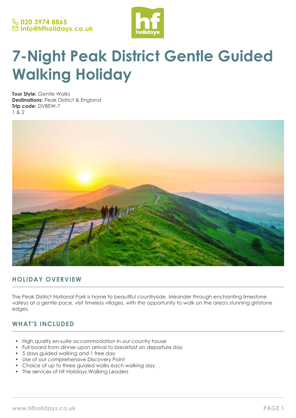 7-Night Peak District Gentle Guided Walking Holiday