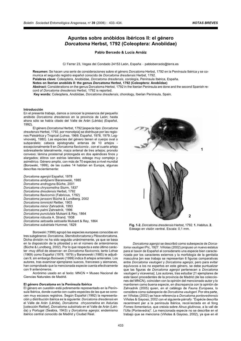 El Género Dorcatoma Herbst, 1792 (Coleoptera: Anobiidae)