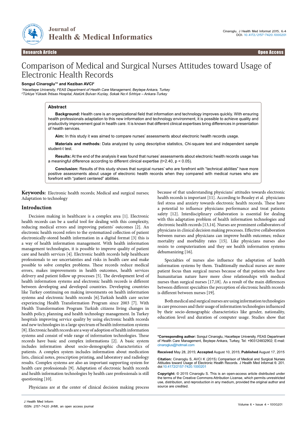 Comparison of Medical and Surgical Nurses Attitudes Toward Usage Of