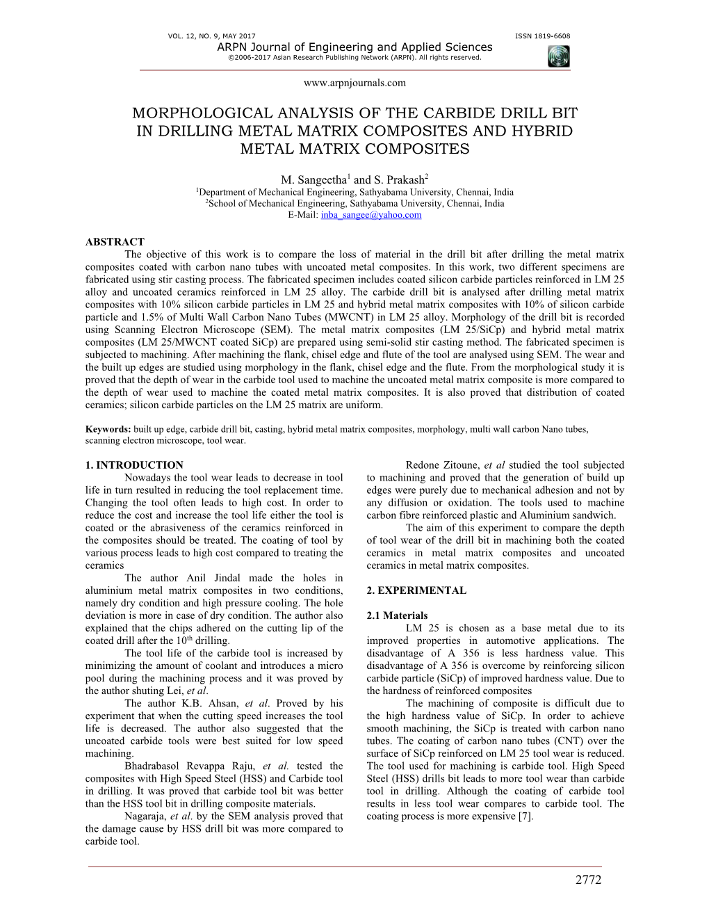 Morphological Analysis of the Carbide Drill Bit in Drilling Metal Matrix Composites and Hybrid Metal Matrix Composites