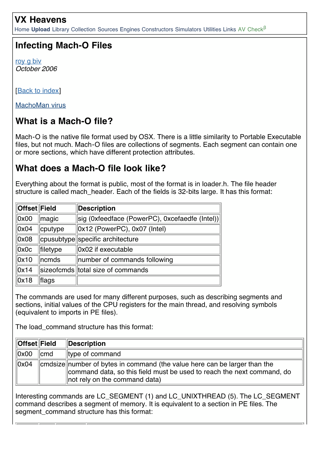 Infecting Mach-O Files Roy G Biv October 2006