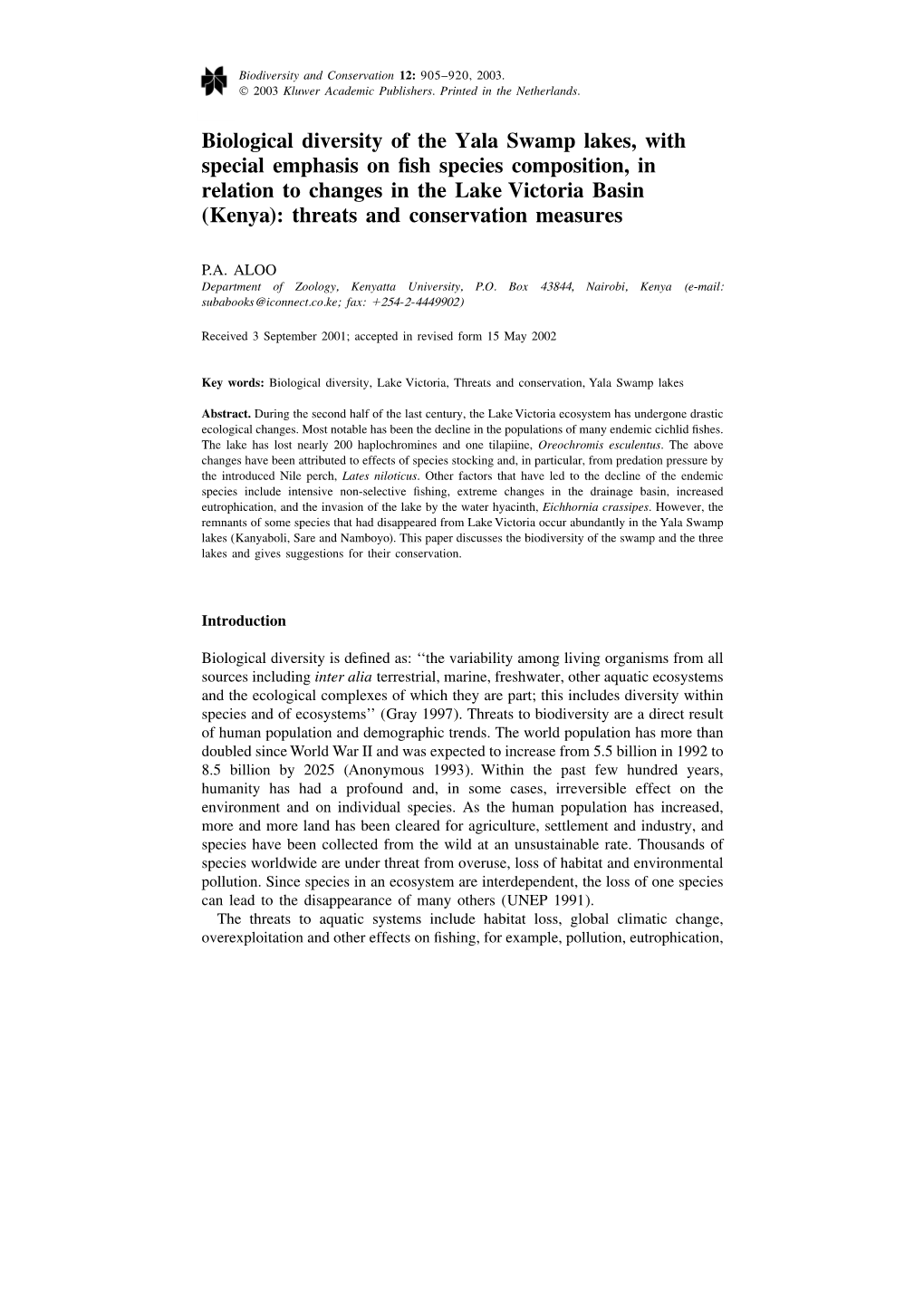 Biological Diversity of the Yala Swamp Lakes, with Special Emphasis On