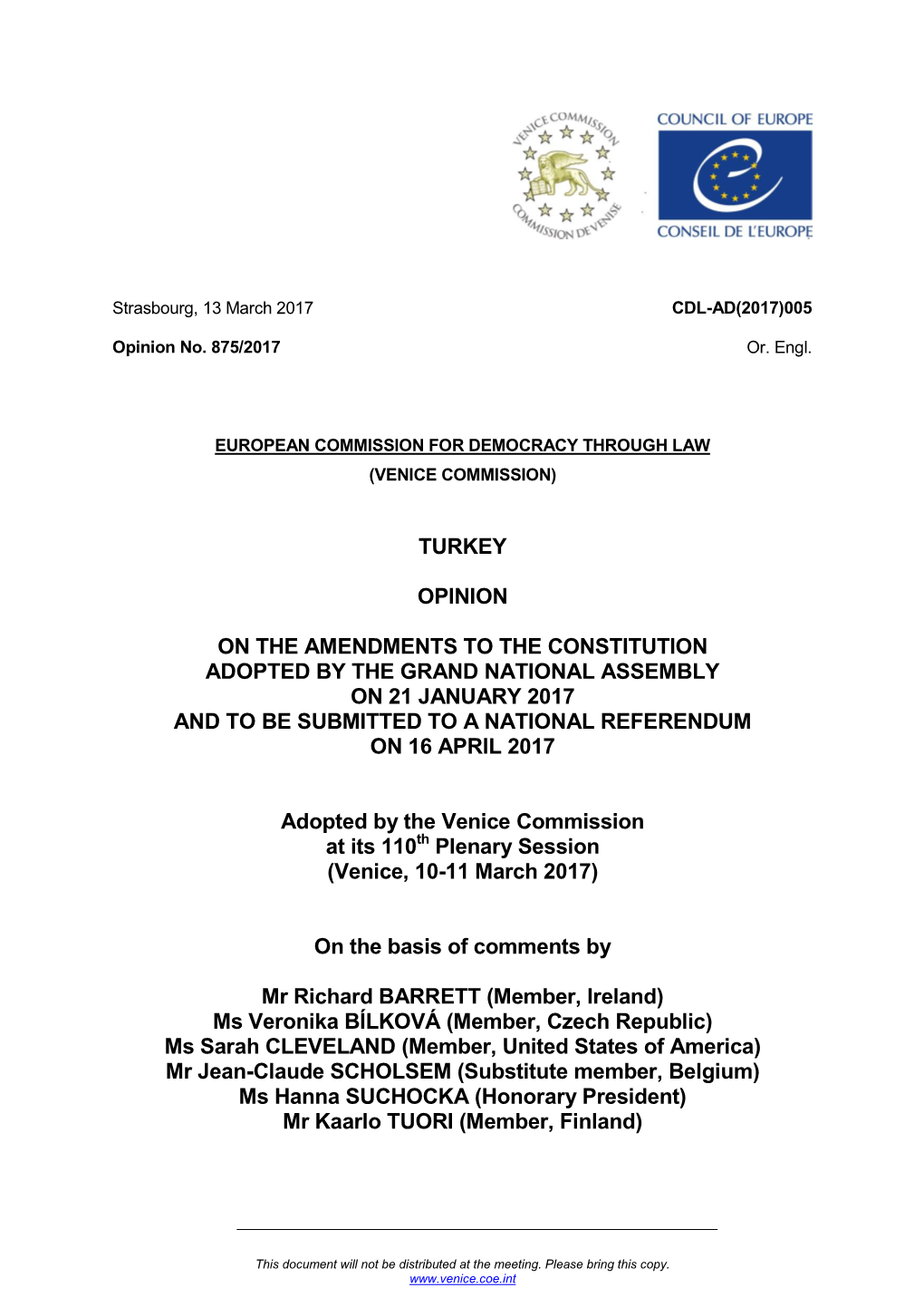 Turkey Opinion on the Amendments to The