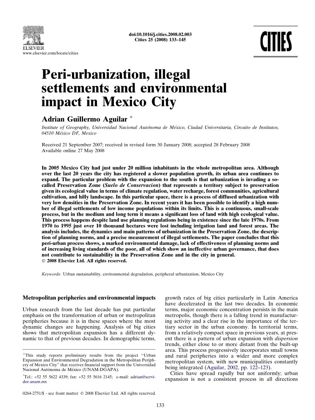 Peri-Urbanization, Illegal Settlements and Environmental Impact In