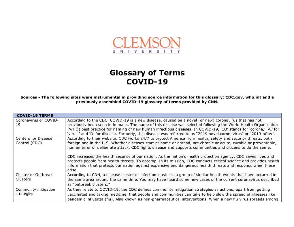 Glossary of Terms COVID-19