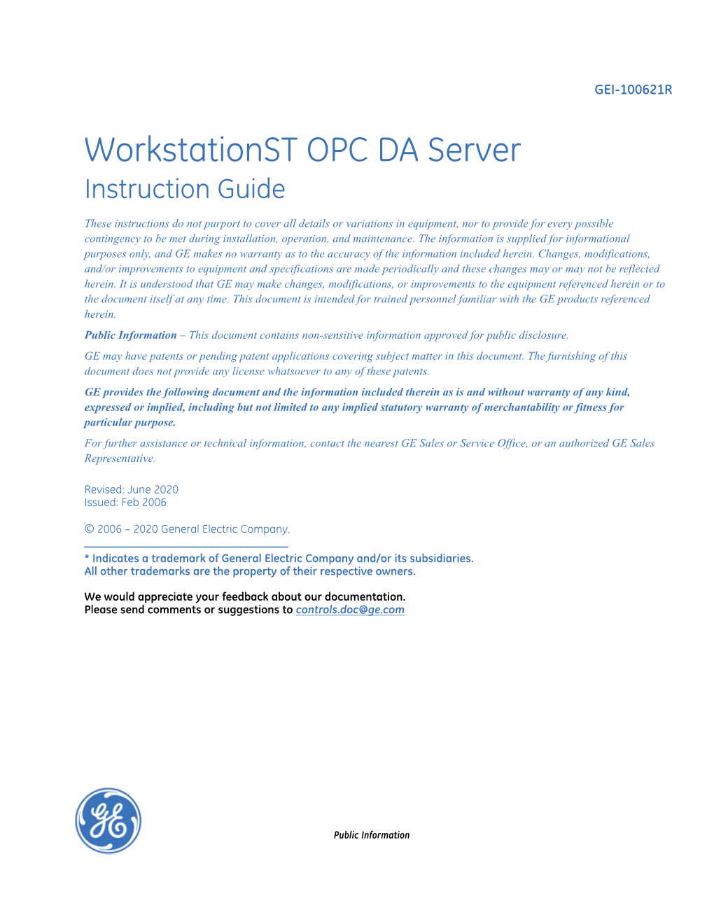 GEI-100621 Workstationst OPC DA Server Public Information Contents
