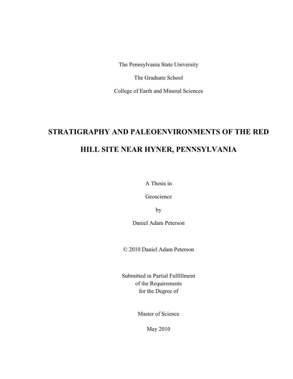 Stratigraphy and Paleoenvironments of the Red Hill Site Near Hyner