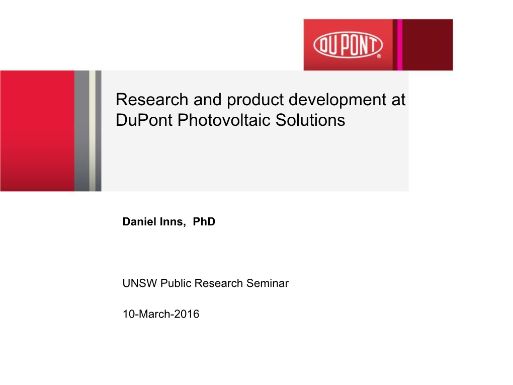 Research and Product Development at Dupont Photovoltaic Solutions