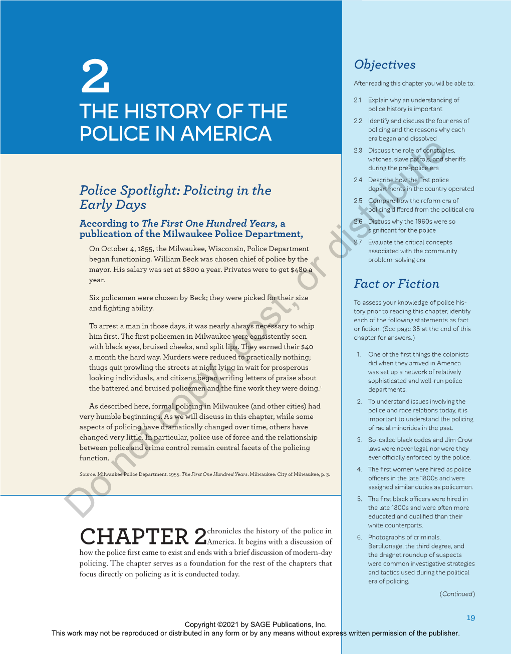 Chapter 2: the History of the Police in America Copyright ©2021 by SAGE Publications, Inc