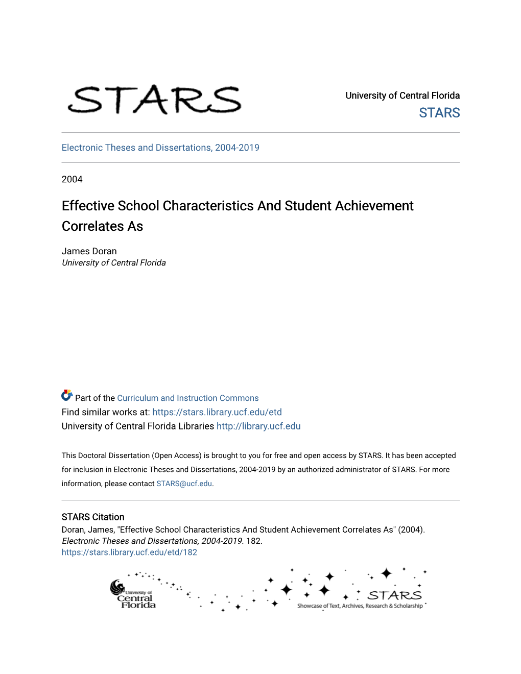 Effective School Characteristics and Student Achievement Correlates As