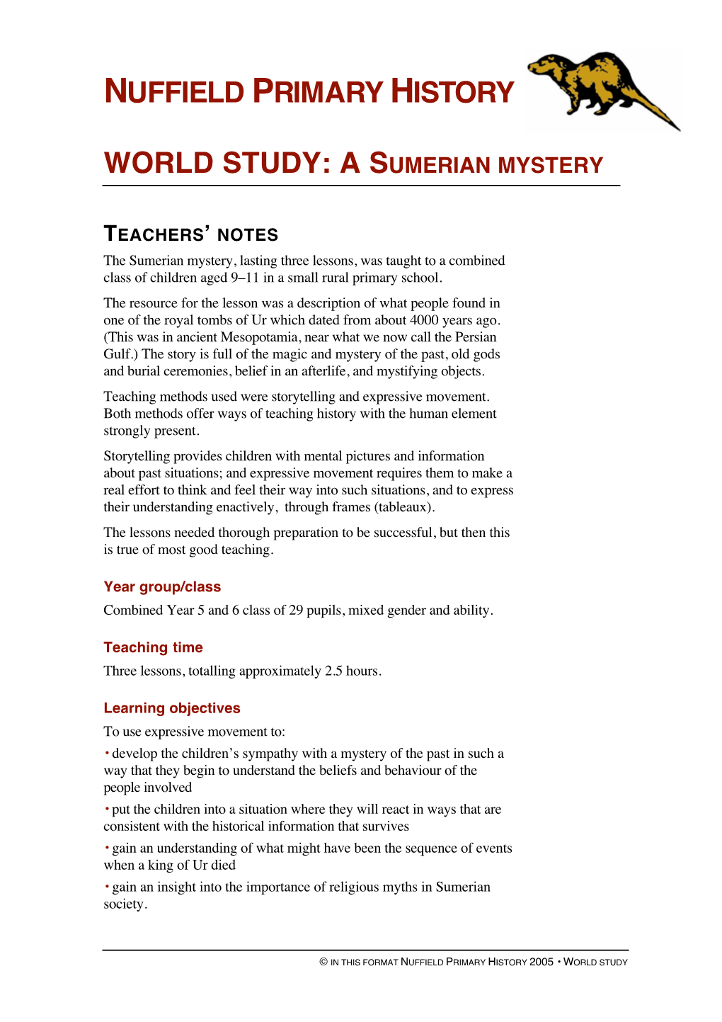 Nuffield Primary History World Study: a Sumerian Mystery