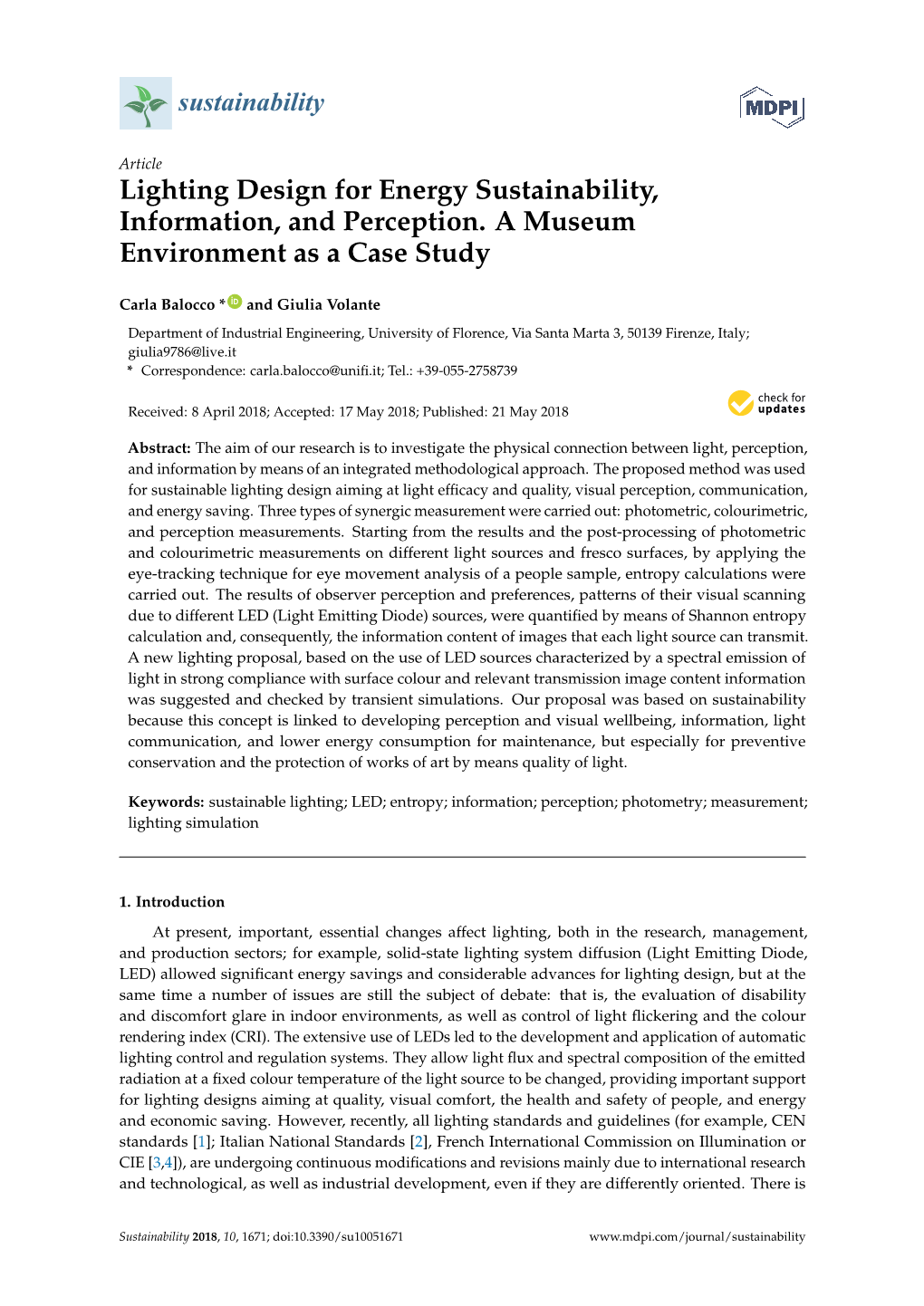 Lighting Design for Energy Sustainability, Information, and Perception