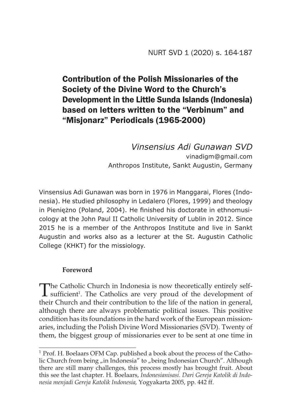 Contribution of the Polish Missionaries of the Society of the Divine Word to the Church's Development in the Little Sunda