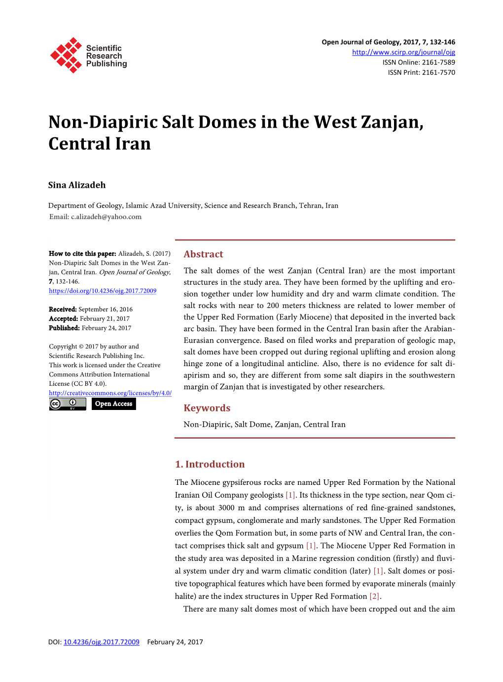 Non-Diapiric Salt Domes in the West Zanjan, Central Iran
