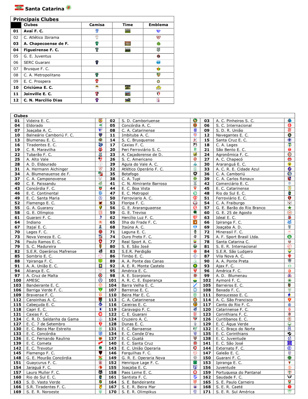 Santa Catarina Principais Clubes