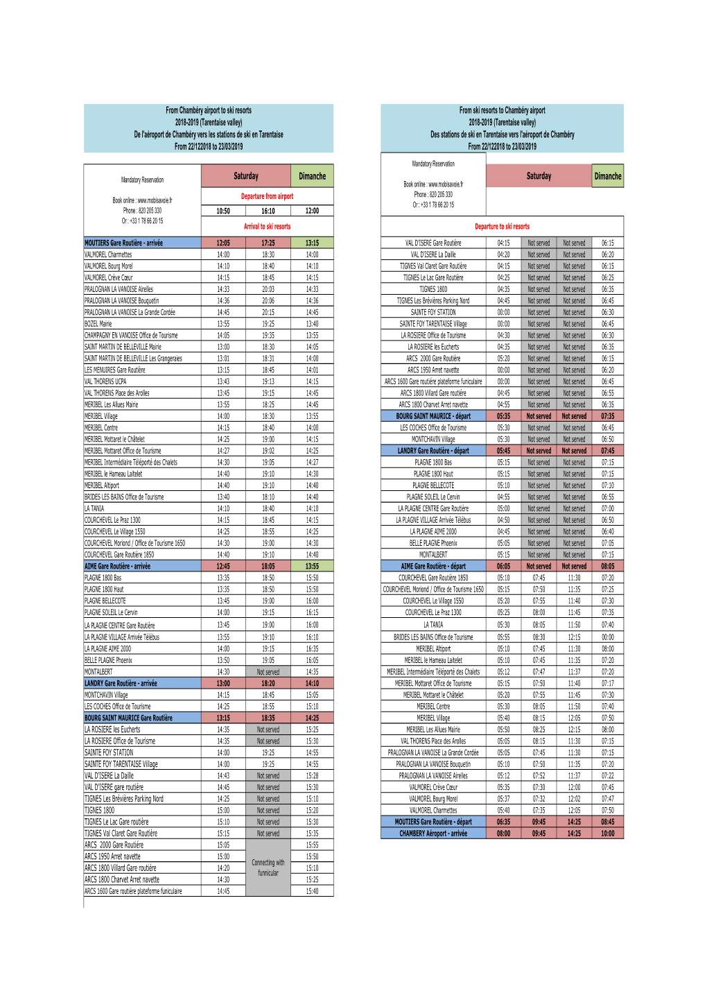 TSN Horaires Tarentaise 18 19