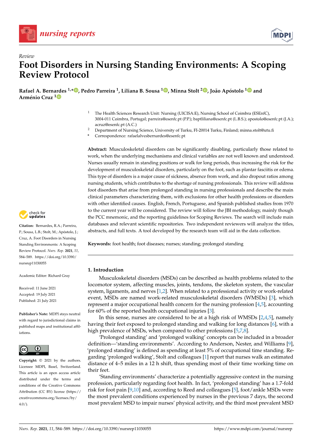 Foot Disorders in Nursing Standing Environments: a Scoping Review Protocol