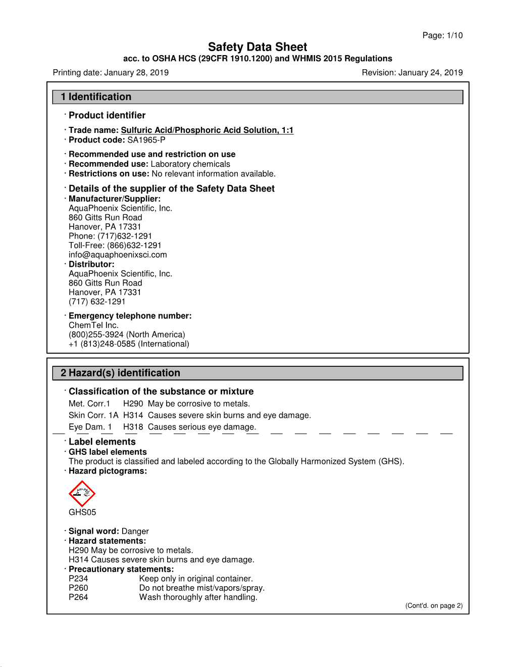 Sulfuric Acid Phosphoric Acid Solution (SA1965-P)