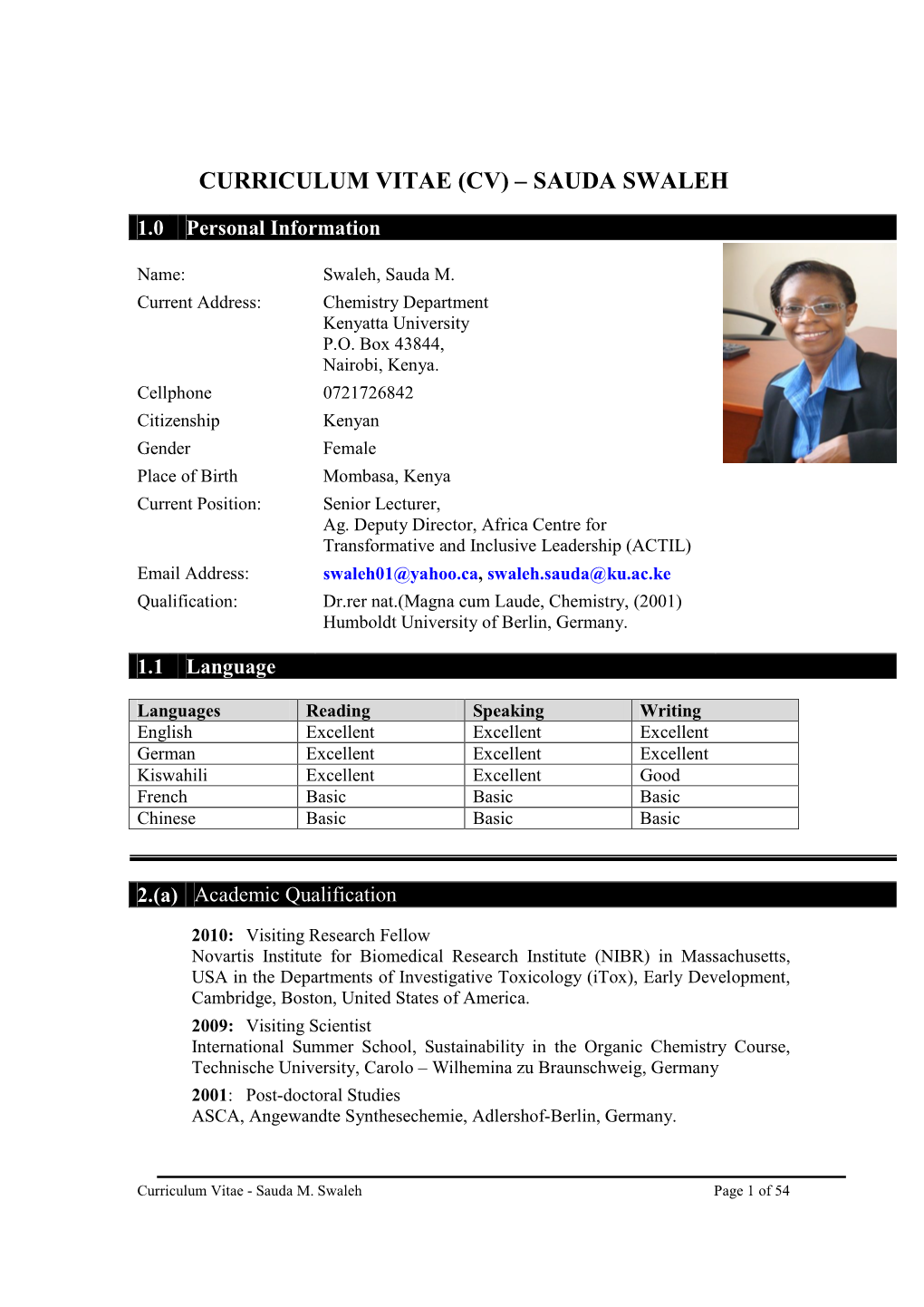 Curriculum Vitae (Cv) – Sauda Swaleh