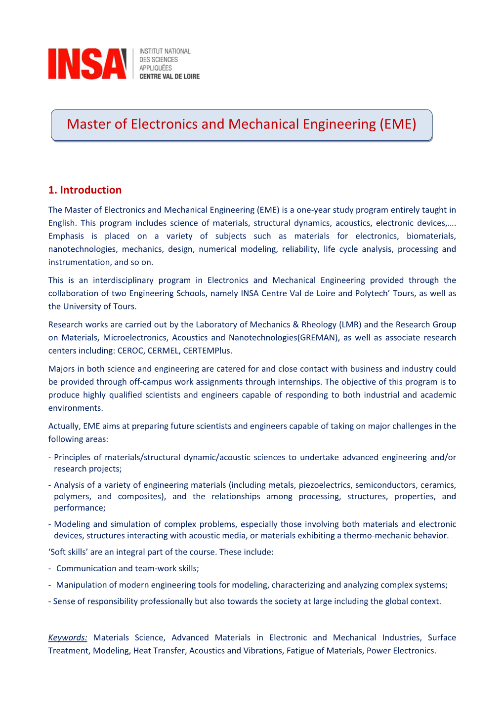 Master of Electronics and Mechanical Engineering (EME)