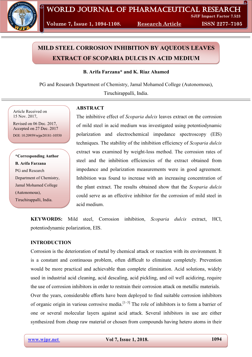 World Journal of Pharmaceutical Research Farzana Et Al