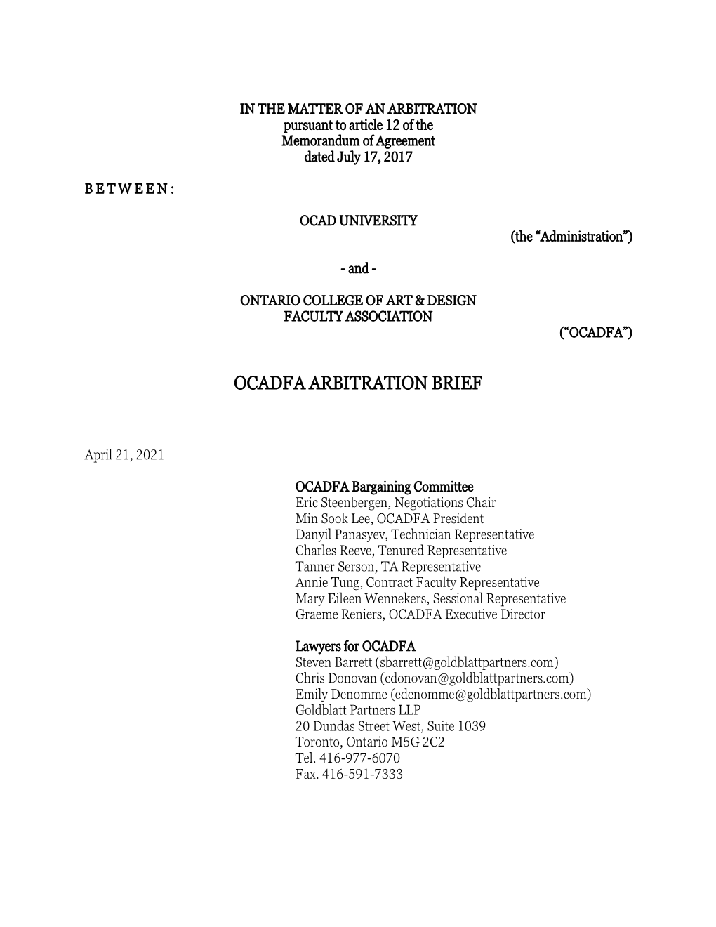 Ocadfa Arbitration Brief
