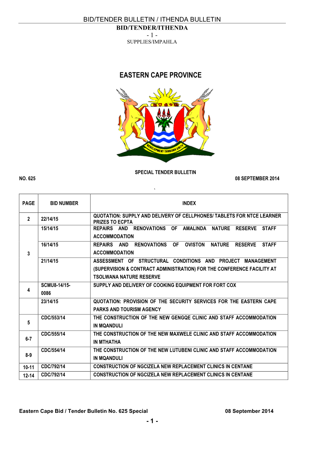 Tender Notice Contract No Cdc/553/14