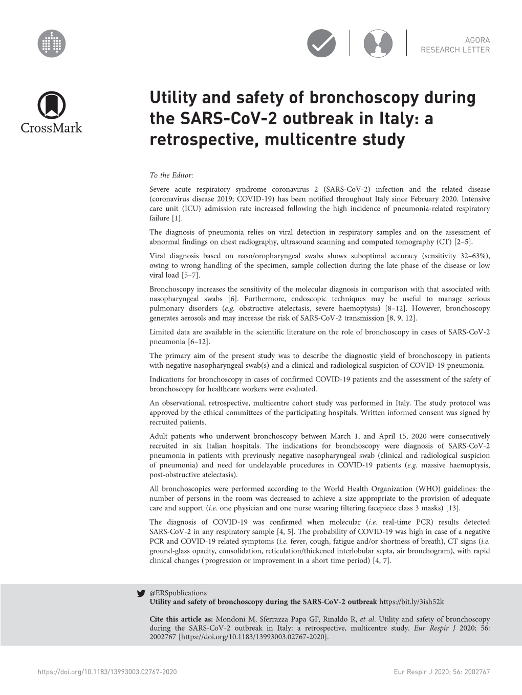 Utility and Safety of Bronchoscopy During the SARS-Cov-2 Outbreak in Italy: a Retrospective, Multicentre Study