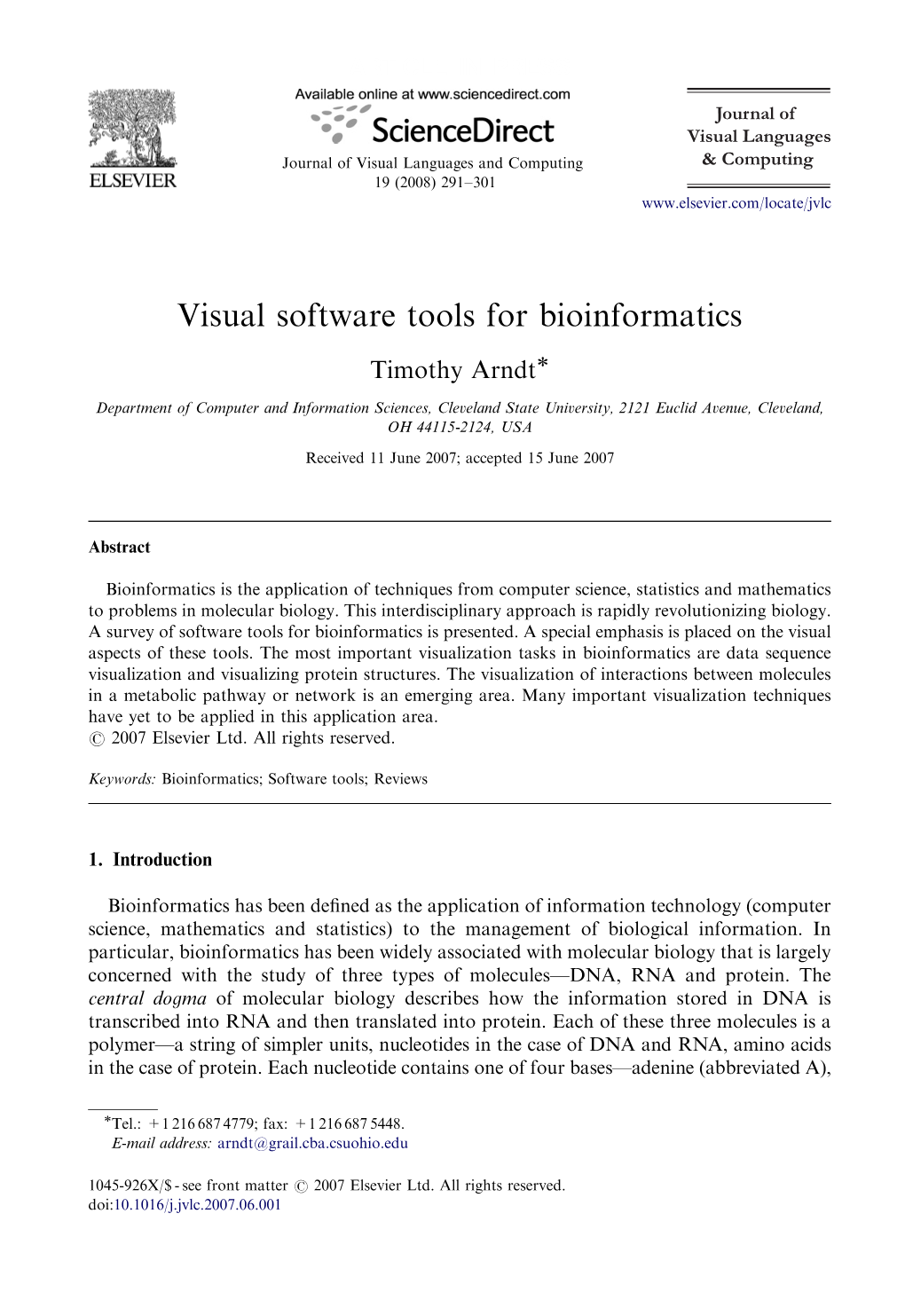 Visual Software Tools for Bioinformatics