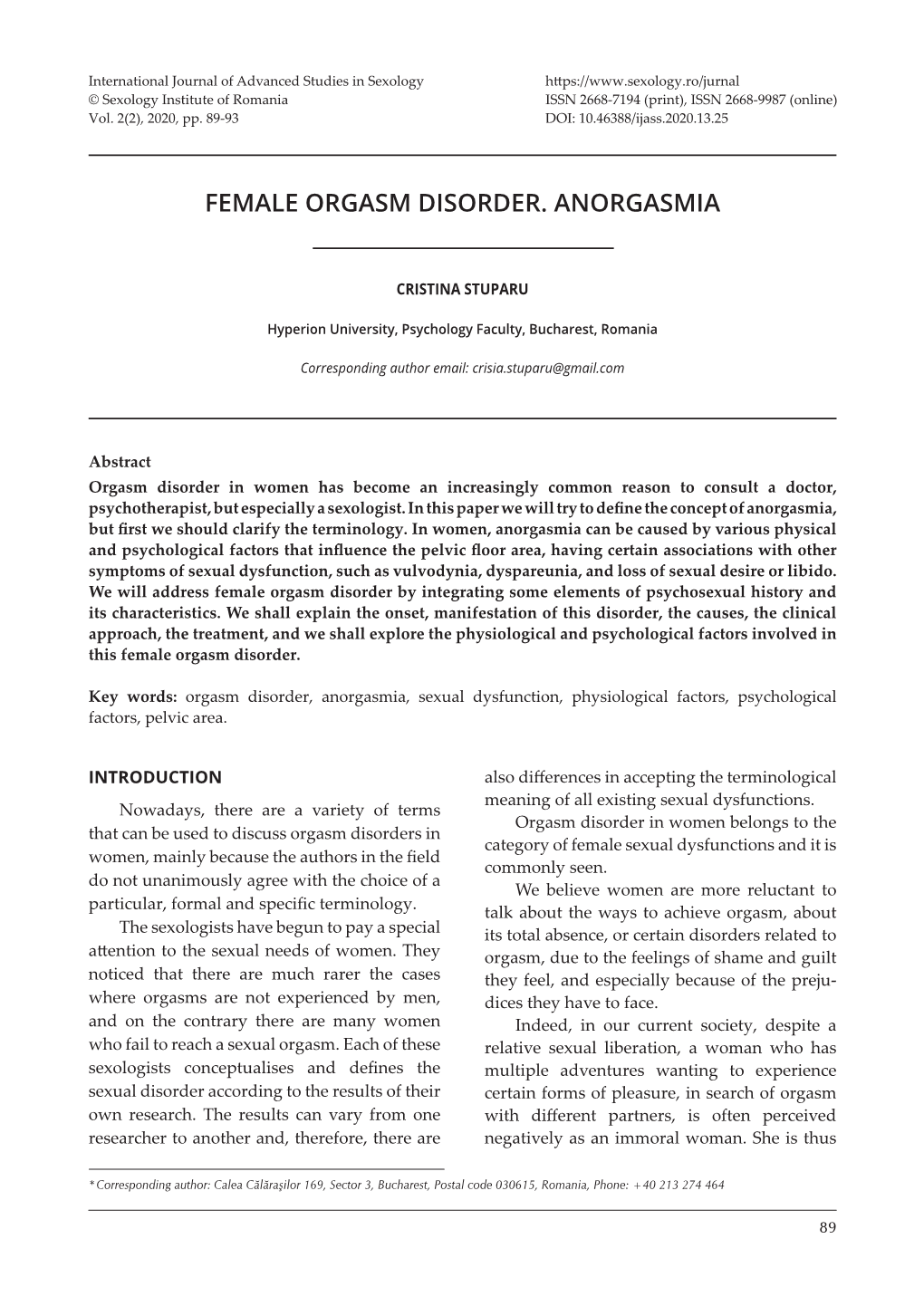 Female Orgasm Disorder. Anorgasmia