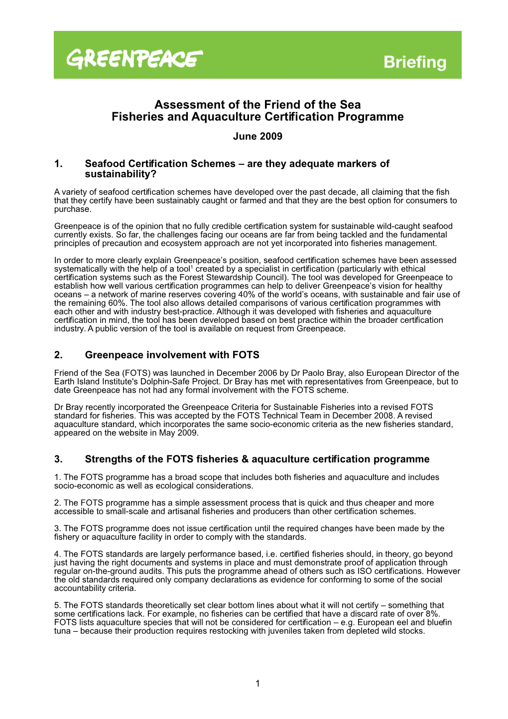 Assessment of the Friend of the Seafisheries and Aquaculture