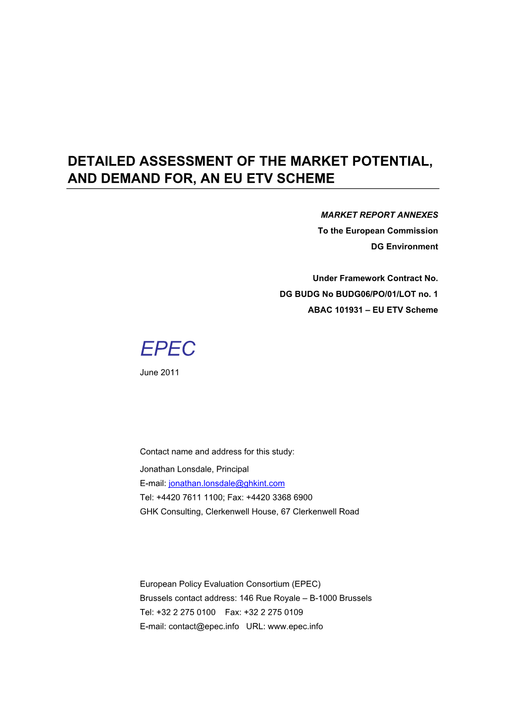 Market Potential, and Demand For, an Eu Etv Scheme