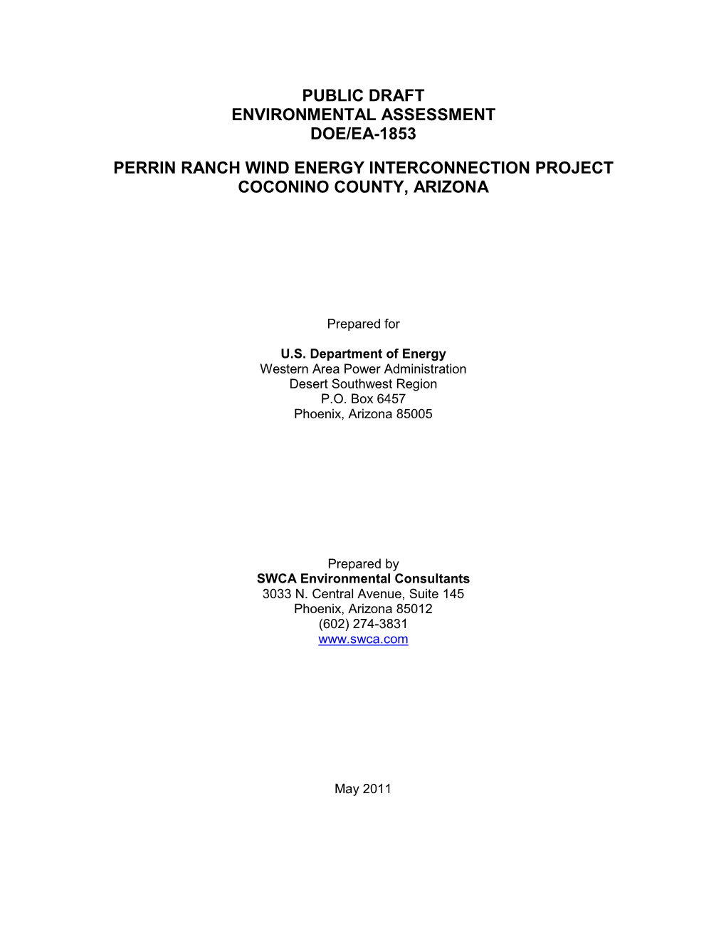 Public Draft Environmental Assessment Doe/Ea-1853 Perrin Ranch Wind