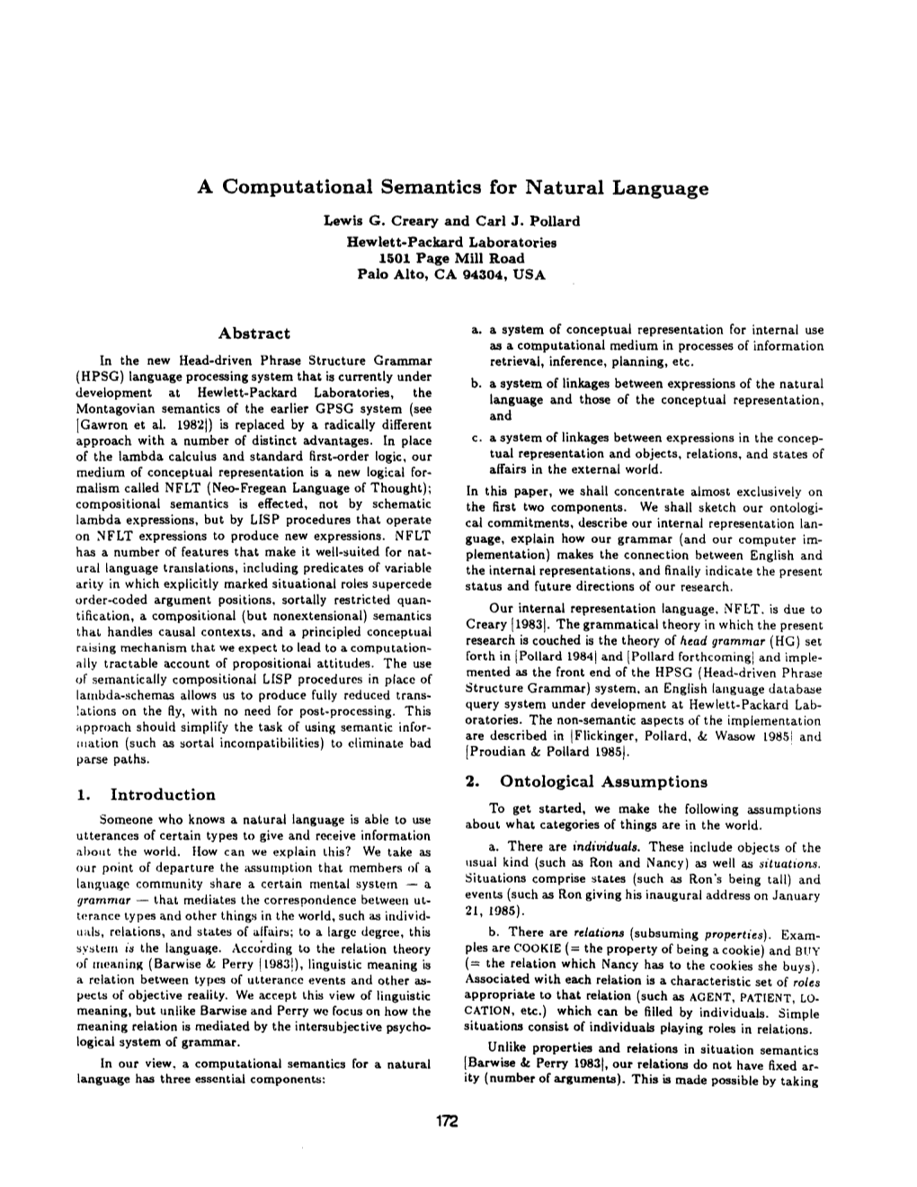 A Computational Semantics for Natural Language