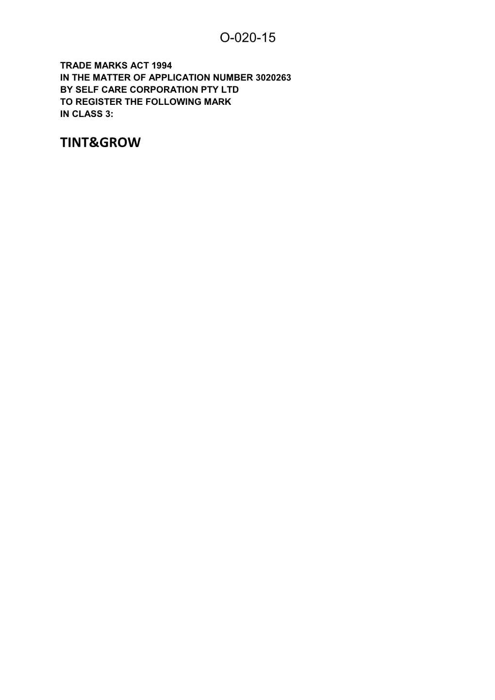 Trade Marks Ex Parte Decision O/020/15