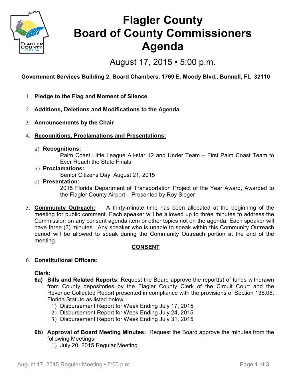 Flagler County Board of County Commissioners Agenda