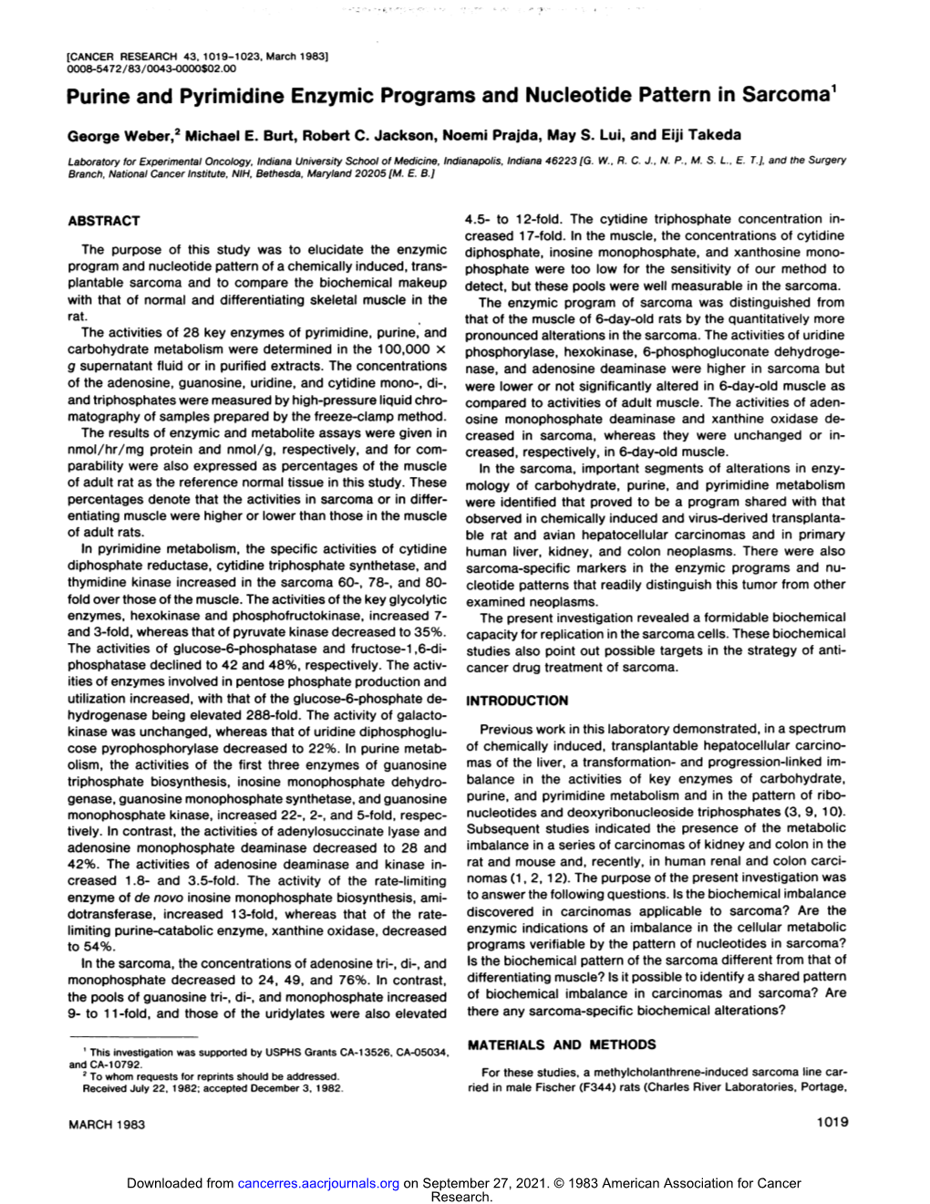 Furine and Pyrimidine Enzymic Programs and Nucleotide Pattern in Sarcoma1