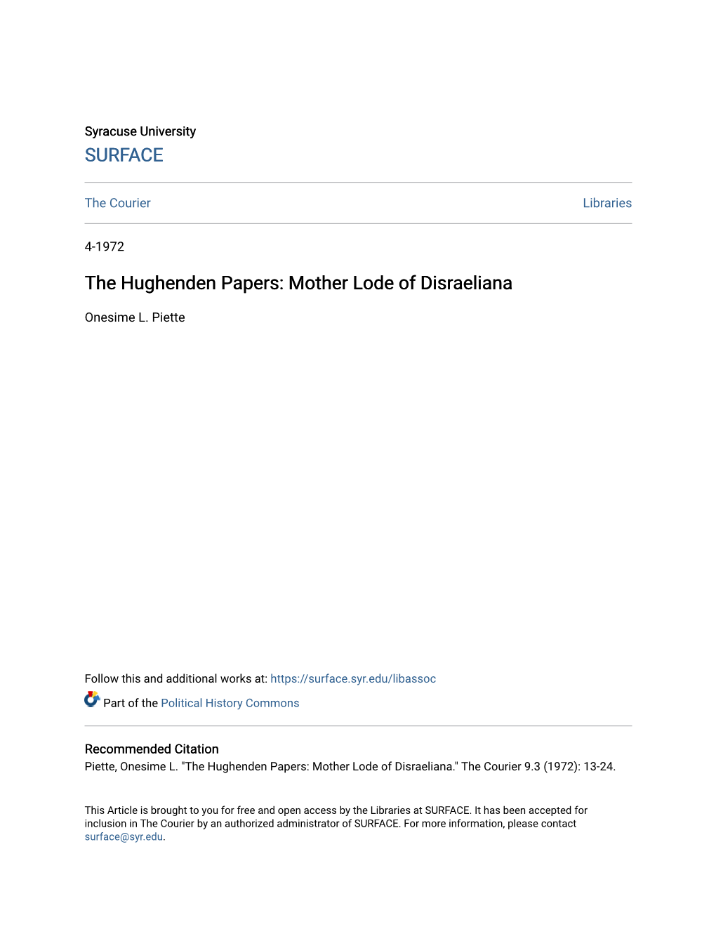 The Hughenden Papers: Mother Lode of Disraeliana