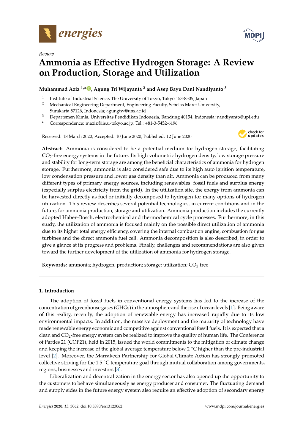 Ammonia As Effective Hydrogen Storage: a Review on Production