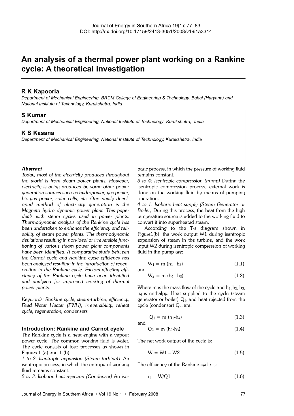 An Analysis of a Thermal Power Plant Working on a Rankine Cycle: a Theoretical Investigation