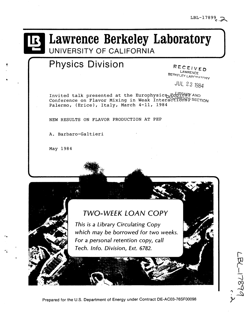 Lawrence Berkeley Laboratory UNIVERSITY of CALIFORNIA