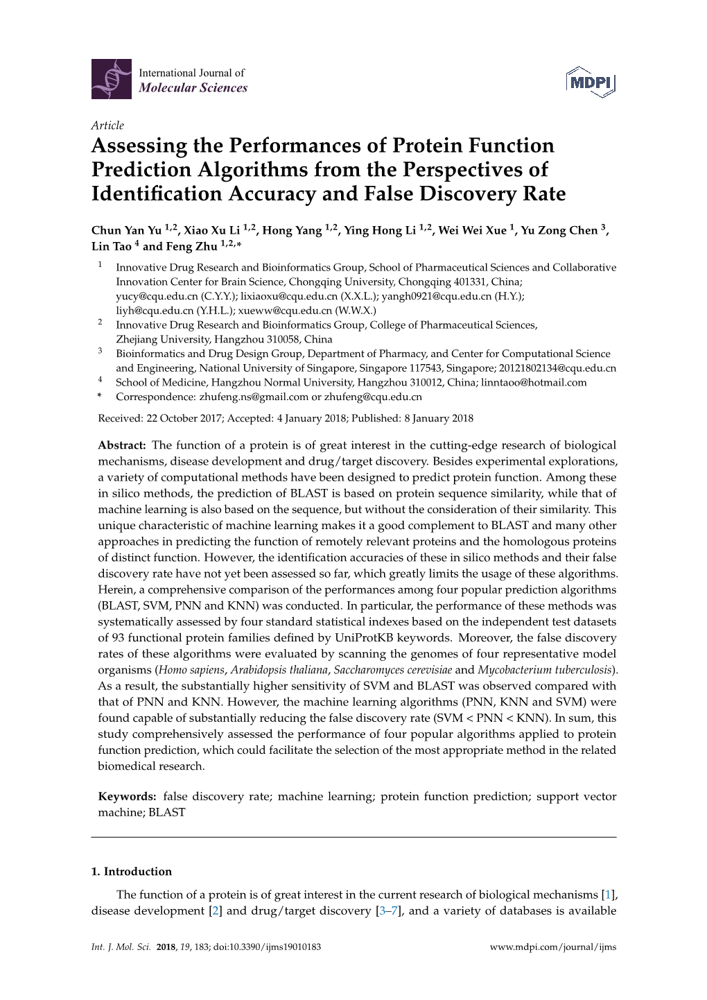 Assessing the Performances of Protein Function Prediction Algorithms from the Perspectives of Identiﬁcation Accuracy and False Discovery Rate