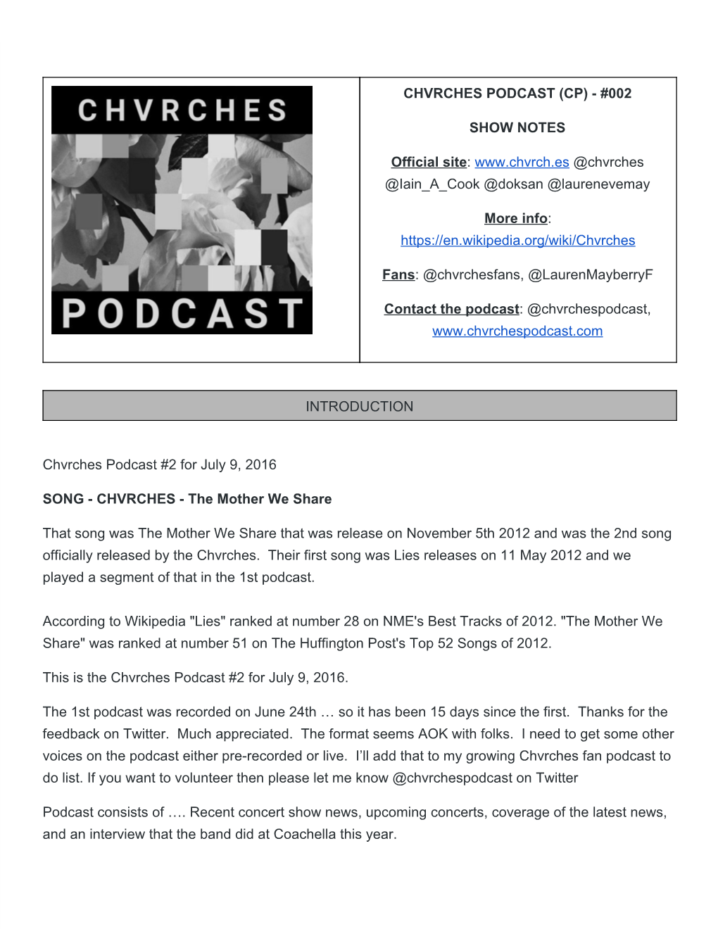 Chvrches Podcast (Cp) ­ #002