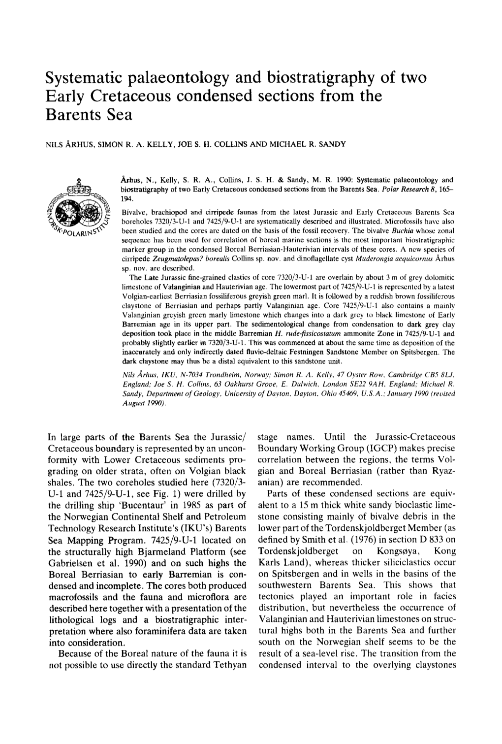 Systematic Palaeontology and Biostratigraphy of Two Early Cretaceous Condensed Sections from the Barents Sea